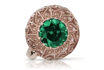 Anillo de Esmeralda de Oro Rosa 14k Vintage, Redondo de 7.5mm - Para Mujer