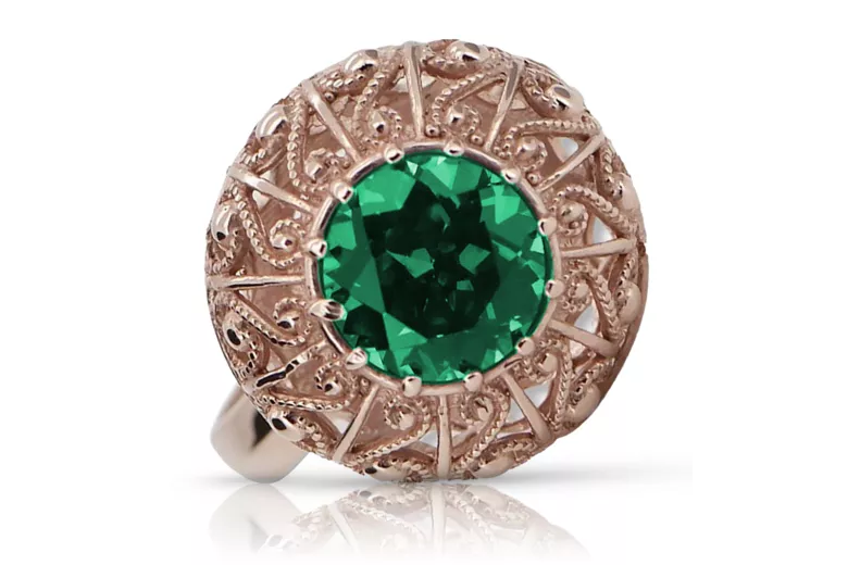 Ring Emerald Original 14K Rose Gold Vintage Jewlery vrc059r
