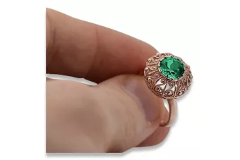 Винтажное кольцо из розового золота 14k со смарагдом, 7,5 мм круглое - Женское