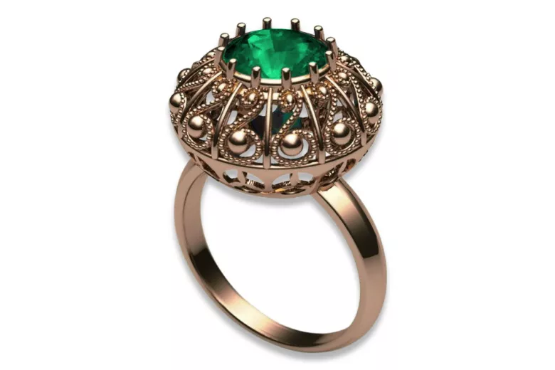 Ring Emerald Original 14K Rose Gold Vintage Jewlery vrc059r