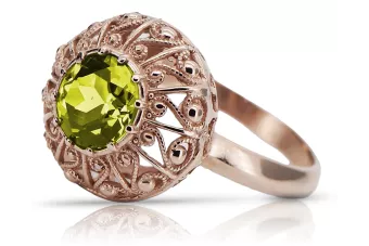 Anillo Peridoto amarillo Oro rosa antiguo original de 14k Artesanía vintage vrc059r