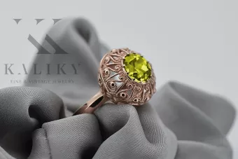 Anillo Peridoto amarillo Oro rosa antiguo original de 14k Artesanía vintage vrc059r