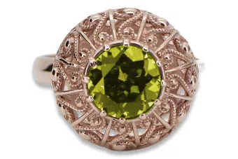 Originalus vintažinis 14k rožinio aukso geltonas Peridoto žiedas senovinis papuošalas vrc059r