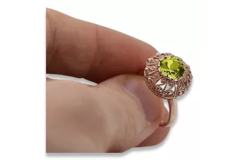 Пръстен Жълт перидот Оригинално ретро 14k розово злато Винтидж стил vrc059r