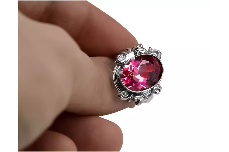 Vintage Ruby Ring 925 Silver Oval 8x12mm