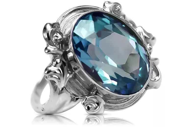 Aquamarine 925 Silver Vintage Style Ring VRC100S