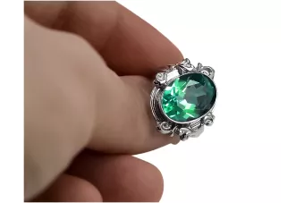 Vintage Emerald Silver Ring 925 VRC100S Rusijos sovietinis derliaus meno deco stilius
