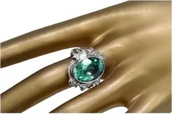 Vintage Emerald Silver Ring 925 Oval 8x12mm