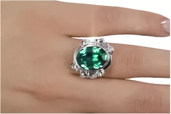 Vintage Emerald Silver Ring 925 VRC100S Rusijos sovietinis derliaus meno deco stilius