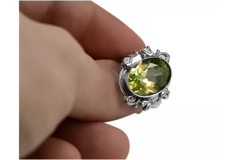 Anillo Peridoto amarillo Plata de ley 925 Estilo vintage vrc100s