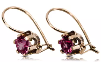 Pendientes de rubí de oro rosa rosa 14k 585 vec019 Estilo soviético ruso vintage