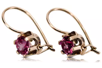 Rose pink 14k 585 gold ruby earrings vec019 Vintage Russian Soviet style
