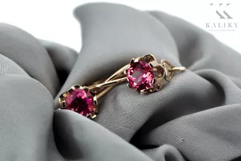 Kolczyki z różowego czerwonego 14k złota 585 z rubinem vec019 Vintage