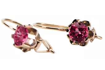 Rose pink 14k 585 gold ruby earrings vec019 Vintage Russian Soviet style