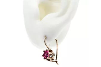 Rose pink 14k 585 gold ruby earrings vec019 Vintage Russian Soviet style
