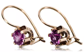Pendientes de amatista de oro rosa rosa 14k 585 vec019 Estilo soviético ruso vintage