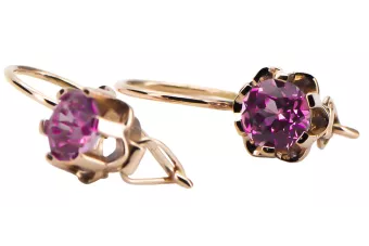 Pendientes de amatista de oro rosa rosa 14k 585 vec019 Estilo soviético ruso vintage