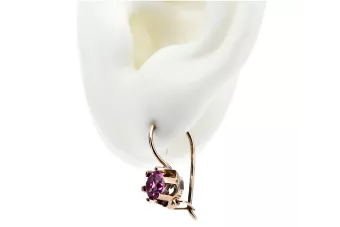 Pendientes de amatista de oro rosa rosa 14k 585 vec019 Estilo soviético ruso vintage