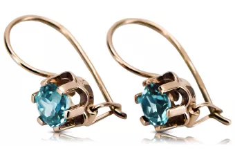 Rose pink 14k 585 gold aquamarine earrings vec019 Vintage Russian Soviet style