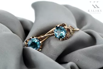 Rosa 14k 585 Gold Aquamarin Ohrringe vec019 Vintage Russisch Sowjetischer Stil