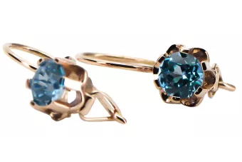 Rose pink 14k 585 gold aquamarine earrings vec019 Vintage Russian Soviet style