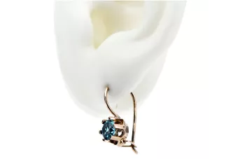 Rosa rosa 14k 585 pendientes aquamarine oro vec019 Estilo soviético ruso vintage
