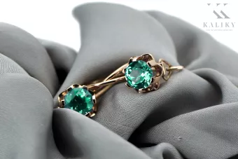 Kolczyki z różowego czerwonego 14k złota 585 z szmaragdem vec019 Vintage