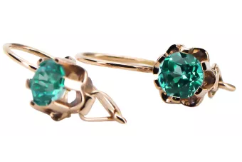 Rose pink 14k 585 gold emerald earrings vec019 Vintage Russian Soviet style