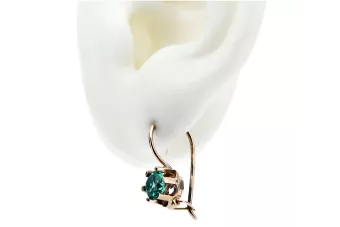 Rose pink 14k 585 gold emerald earrings vec019 Vintage Russian Soviet style