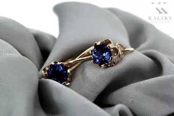 Rosa rosa 14k 585 pendientes de zafiro de oro vec019 Vintage