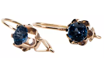 Raudonos rožinės 14k aukso auskarų 585 su safiru vec019 Vintage