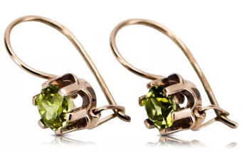 Rose pink 14k 585 gold peridot earrings vec019 Vintage Russian Soviet style