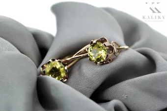 Rose pink 14k 585 gold peridot earrings vec019 Vintage Russian Soviet style