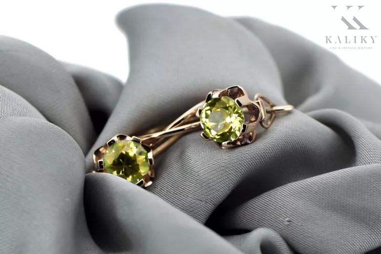 Rose rosa 14k 585 gold peridot Ohrringe vec019 Vintage russischer Sowjetstil