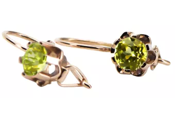 Rose pink 14k 585 gold peridot earrings vec019 Vintage Russian Soviet style