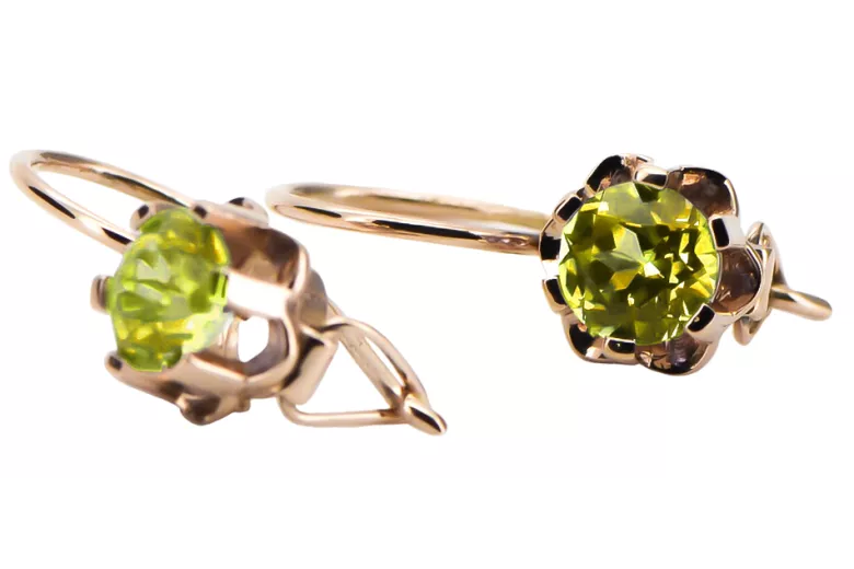 Rose roz 14k 585 de aur cercei peridot vec019 Vintage stil rus sovietic