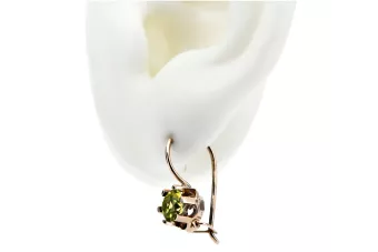 Rosa rosa 14k 585 oro peridot pendientes vec019 Estilo soviético ruso vintage