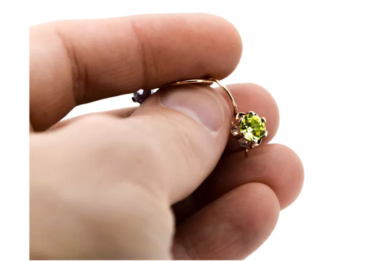 Rose roz 14k 585 de aur cercei peridot vec019 Vintage stil rus sovietic