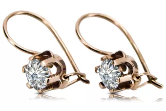 Pendientes de circonio de oro rosa rosa 14k 585 vec019 Estilo soviético ruso vintage