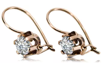 Rose pink 14k 585 gold zircon earrings vec019 Vintage Russian Soviet style