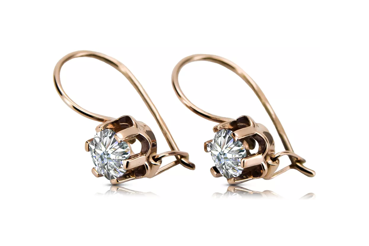 Rose pink 14k 585 gold zircon earrings vec019 Vintage Russian Soviet style