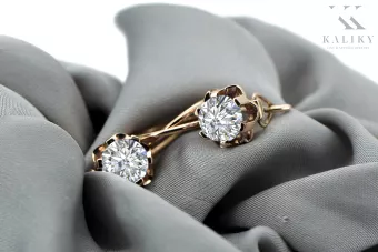Pendientes de circonio de oro rosa rosa 14k 585 vec019 Estilo soviético ruso vintage
