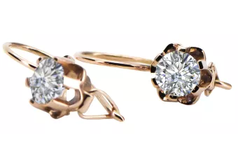 Pendientes de circonio de oro rosa rosa 14k 585 vec019 Estilo soviético ruso vintage