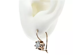 Pendientes de circonio de oro rosa rosa 14k 585 vec019 Estilo soviético ruso vintage