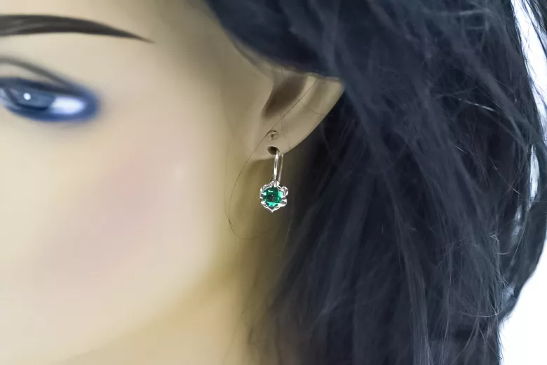 Vintage silver 925 Emerald earrings vec019s Russian Soviet style
