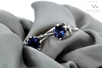 Plata vintage 925 Pendientes de zafiro vec019s estilo soviético ruso
