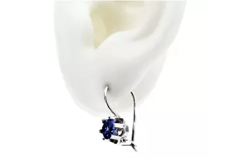 Plata vintage 925 Pendientes de zafiro vec019s estilo soviético ruso