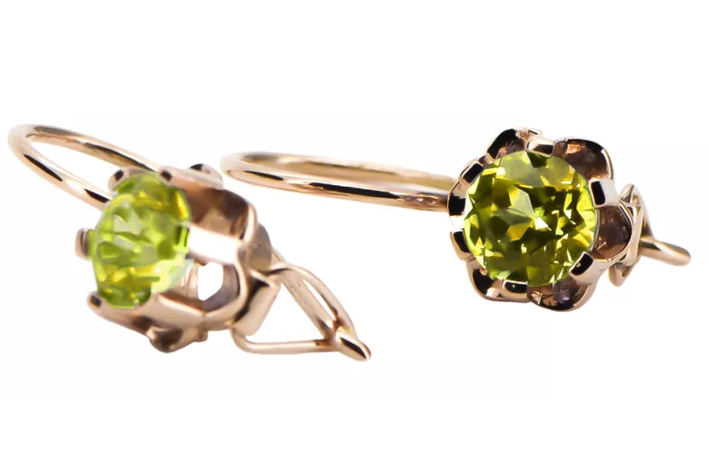 Vintage silver rose gold plated 925 yellow peridot earrings vec019rp Russian Soviet style