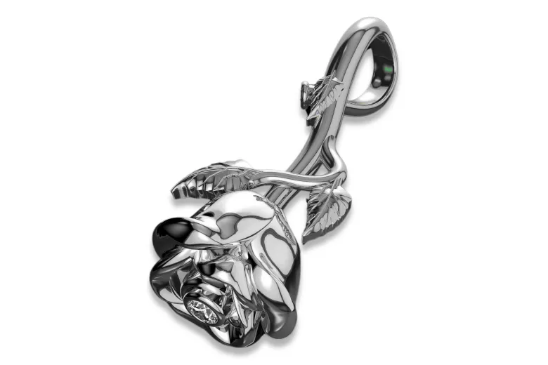 Bílý zlatý přívěsek 14k Rose přívěsek s diamantem Diamond CGCPC041W