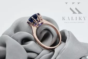 Estilo vintage Anillo Zafiro Oro rosa antiguo original de 14k vrc157r